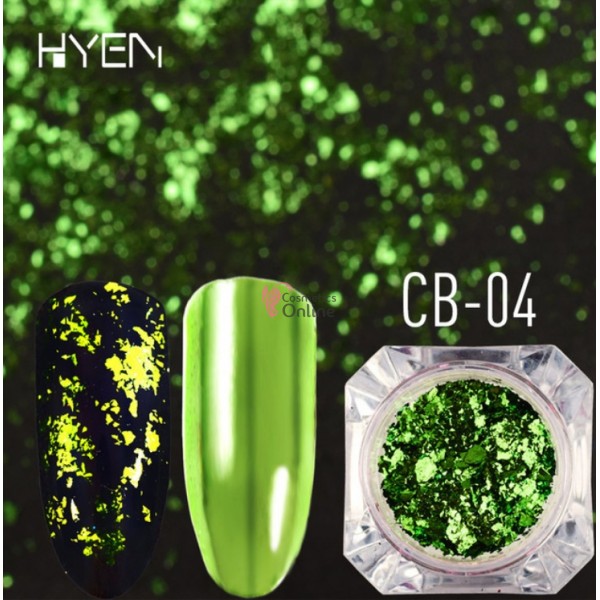 Fulgi de gheata, paiete Amelie pentru unghii Cod CBP04 Green Platinum Effect + 1 aplicator